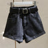 High Waist Cotton Denim Shorts Wide Leg White Black and gray