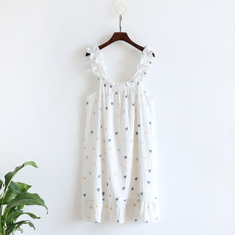 Garmina Women Cotton Sling Nightdress Long Summer White Love Sling M