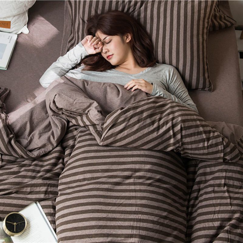 SHANGPIN Cotton Bedding Set Stripe 60 Thread Count 1.5m bed hat [quilt cover 200*230/bed hat 150*200] four-piece set