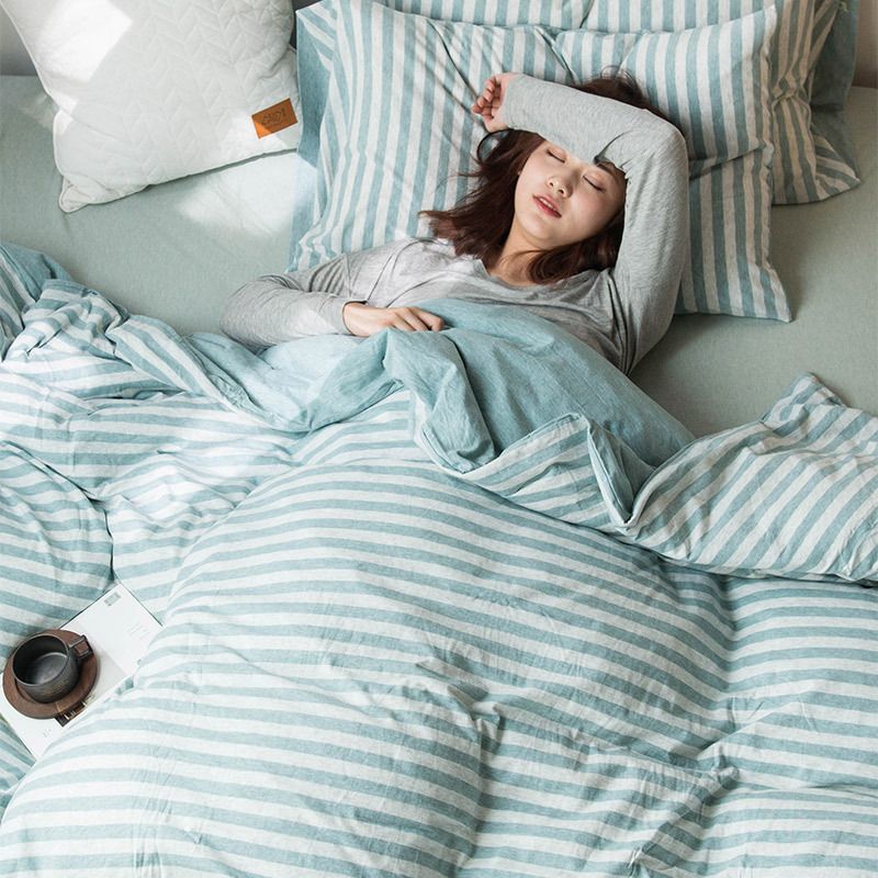 SHANGPIN Cotton Bedding Set Stripe 60 Thread Count 1.5m bed hat [quilt cover 200*230/bed hat 150*200] four-piece set