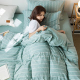 SHANGPIN Cotton Bedding Set Stripe 60 Thread Count 1.5m bed hat [quilt cover 200*230/bed hat 150*200] four-piece set