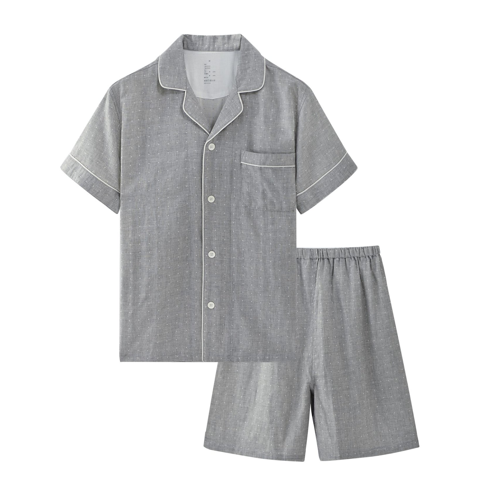 Cotton Short Sleeve Japanese Leisure Sleep Shorts Set Men's gray polka dot-short sleeve shorts