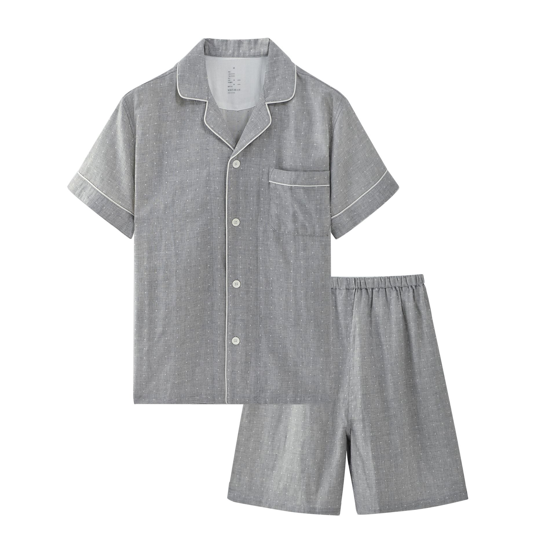 Cotton Short Sleeve Japanese Leisure Sleep Shorts Set Men's gray polka dot-short sleeve shorts