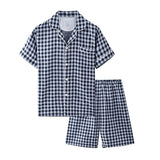 Cotton Short Sleeve Japanese Leisure Sleep Shorts Set Men's Navy-short-sleeved shorts