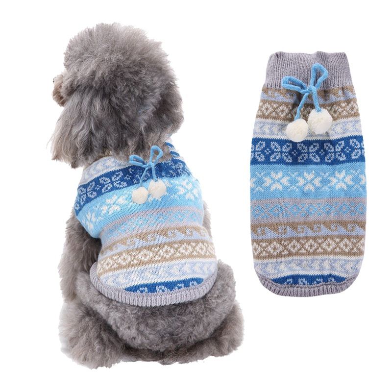 Dog Sweater Acrylic Knit Christmas Blue hanging white Bell XS Size: XS; Neck (cm): 20-24; Bust (cm): 28-32; Back length (cm): 18-20; Recommended pet weight (kg): 1.5 - 2.5