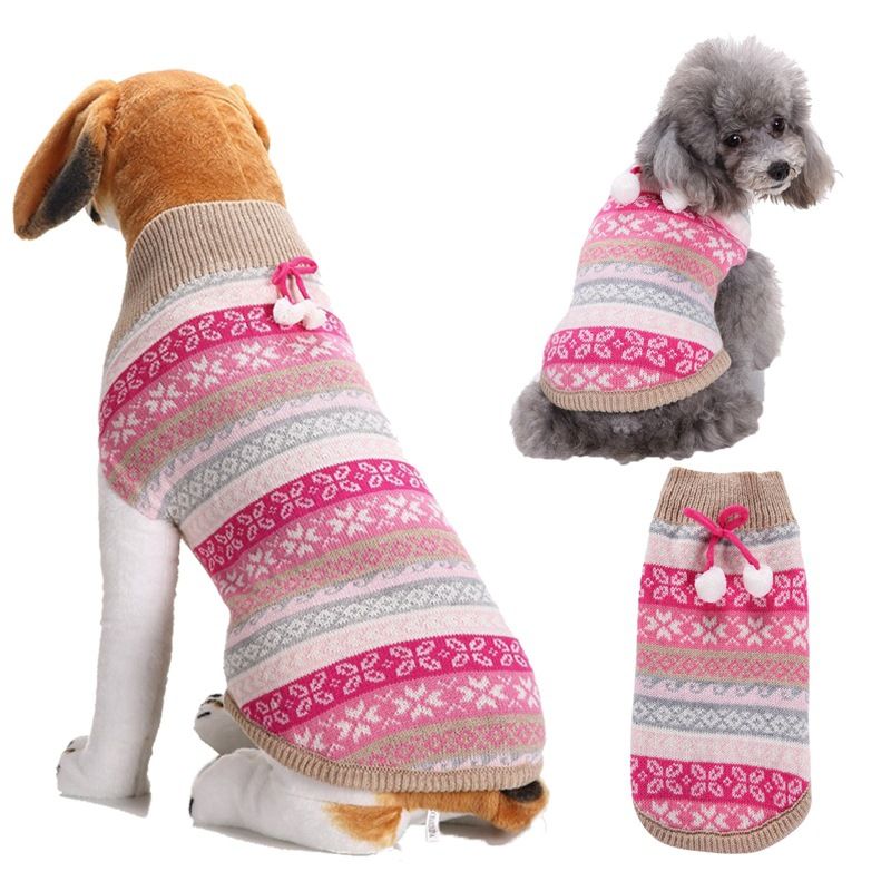 Dog Sweater Acrylic Knit Christmas Pink hanging white Bell XXS