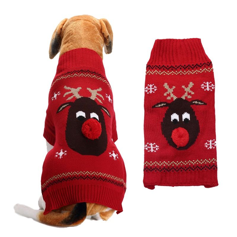 Dog Sweater Acrylic Knit Christmas Red red-nosed Fawn XS Size: XS; Neck (cm): 20-24; Bust (cm): 28-32; Back length (cm): 18-20; Recommended pet weight (kg): 1.5 - 2.5