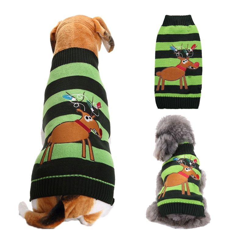 Dog Sweater Acrylic Knit Christmas Green Black Strip Christmas Fawn M Size: M; Neck (cm): 28-32; Bust (cm): 38-44; Back length (cm): 26-30; Recommended pet weight (kg): 4.5 - 7.0