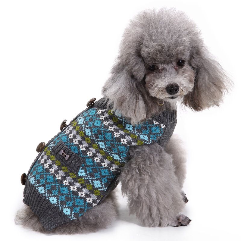 Dog Sweater Acrylic Knit Christmas Blue Cardigan Button XS Size: XS; Neck (cm): 20-24; Bust (cm): 28-32; Back length (cm): 18-20; Recommended pet weight (kg): 1.5 - 2.5