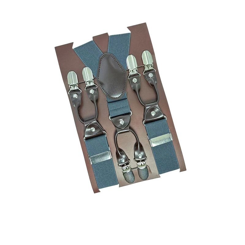 European Fan 6 Clip Men Suspenders Polyester Adjustable Dark gray
