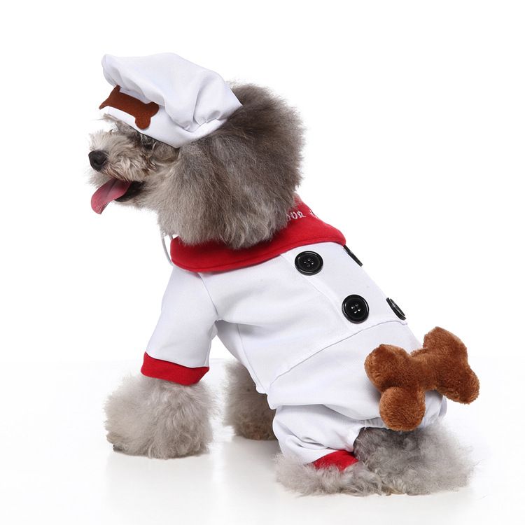MEIQIPETBABY Dog Costume Polyester Small Breed SDZ131 white chef Size: M; Neck (cm): 28-32; Bust (cm): 38-44; Back length (cm): 26-30; Recommended pet weight (kg): 4.5 - 7.0