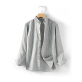Ma Ke Linen Shirt Men Long Sleeve Lapel D031 Grey