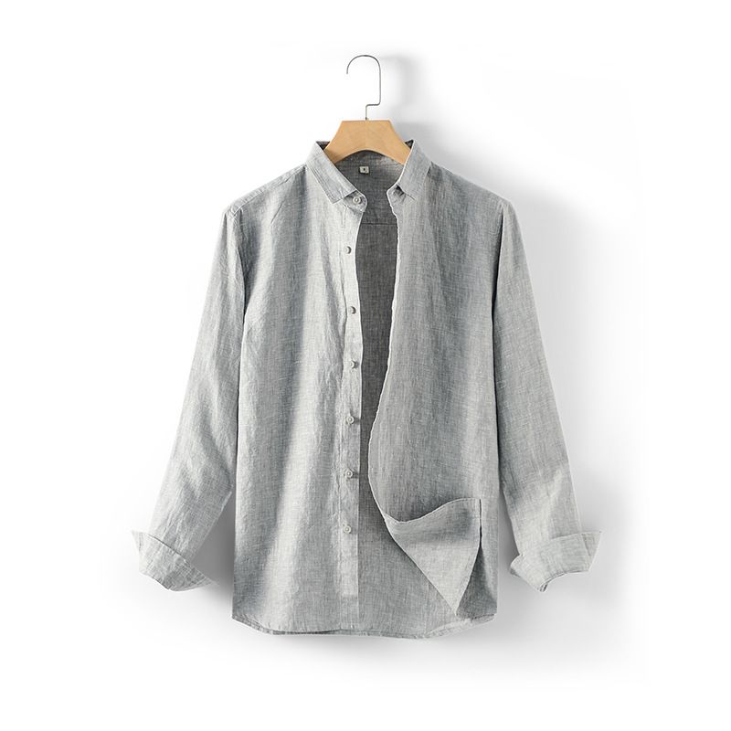 Ma Ke Linen Shirt Men Long Sleeve Lapel D031 Grey