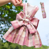 Plaid Pet Dog Cat Vest Harness with Skirt 273 Skirt Traction Deep Powder Lattice L (recommended 4.00 kg-5.50 kg pets)