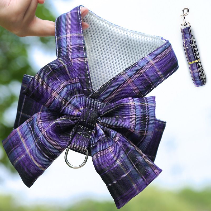 Plaid Pet Dog Cat Vest Harness with Skirt 273 vest traction deep purple lattice XXL (recommended 7.00 kg-10.00 kg pets)