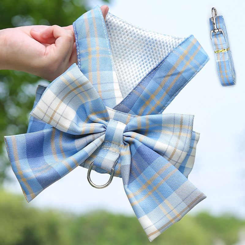 Plaid Pet Dog Cat Vest Harness with Skirt 273 Vest Traction Sky Blue S (recommended 1.50 kg-2.50 kg pets)
