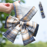 Plaid Pet Dog Cat Vest Harness with Skirt 273 vest traction navy blue M (recommended 2.50 kg-4.00 kg pets)