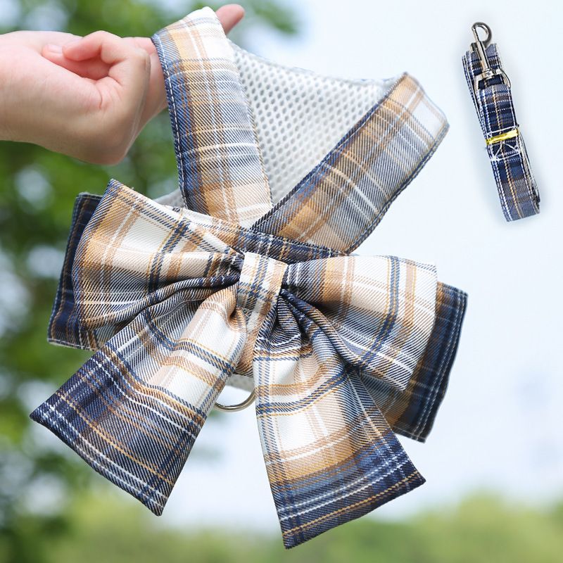 Plaid Pet Dog Cat Vest Harness with Skirt 273 vest traction navy blue L (recommended 4.00 kg-5.50 kg pets)