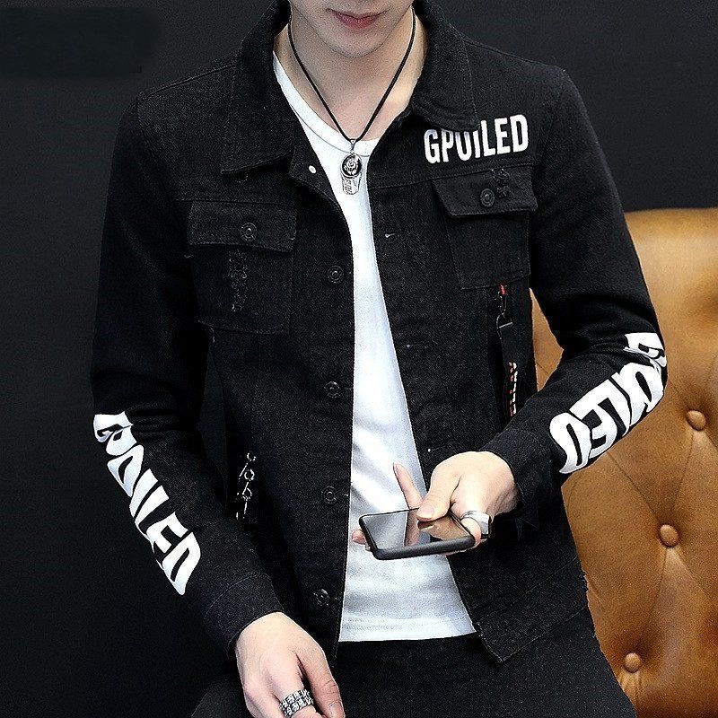 Tiwang Men Slim Korean Denim Jacket Long Sleeve Chao Brand House 181 Black XXL Size: 2XL; Height (cm): 180-185; Weight (kg): 85-95; Bust (cm): 112; Shoulder width (cm): 47; Length (cm): 72; Sleeve length (cm): 66