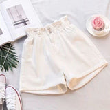 Women Denim Shorts High Waist Wide Leg Cotton White