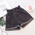 Women Denim Shorts High Waist Wide Leg Cotton Black Gray
