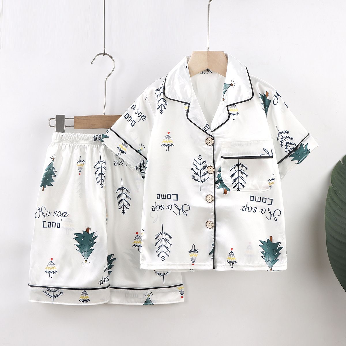 Beifujia Kids Ice Silk Cartoon Pajamas Set 2131-Ice Silk White Forest 160cm