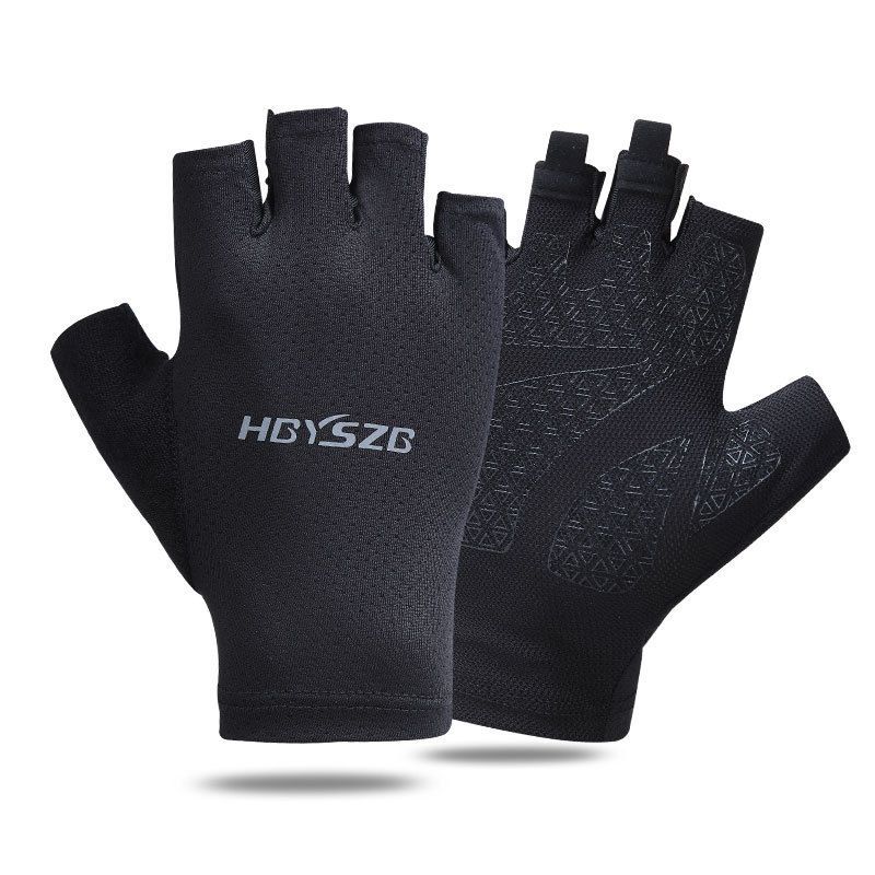 Ice Silk Half Finger Cycling Gloves for Men Women Ice Silk half finger open smile Black