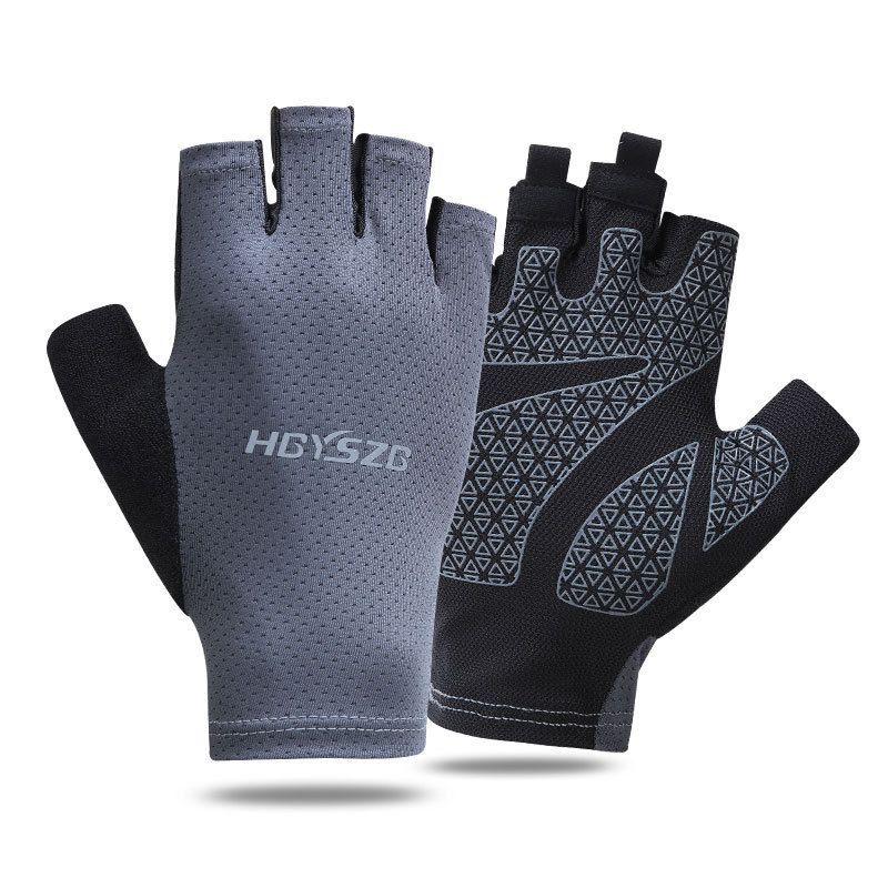 Ice Silk Half Finger Cycling Gloves for Men Women Ice Silk half finger open smile Gray