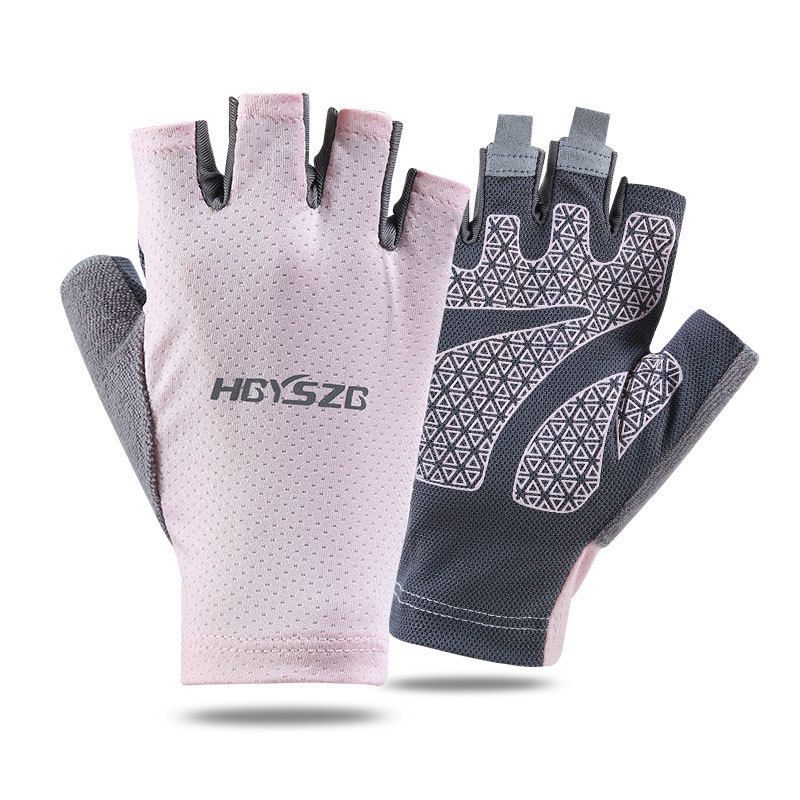 Ice Silk Half Finger Cycling Gloves for Men Women Ice Silk half finger open smile pink