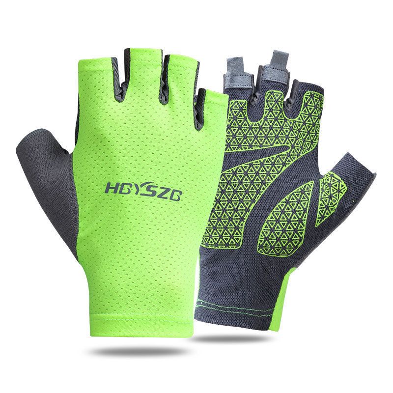Ice Silk Half Finger Cycling Gloves for Men Women Ice Silk half finger smile Green