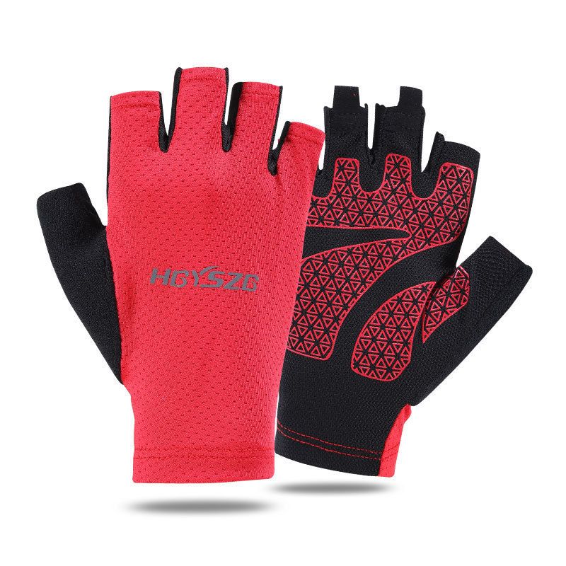Ice Silk Half Finger Cycling Gloves for Men Women Ice Silk half finger open smile red