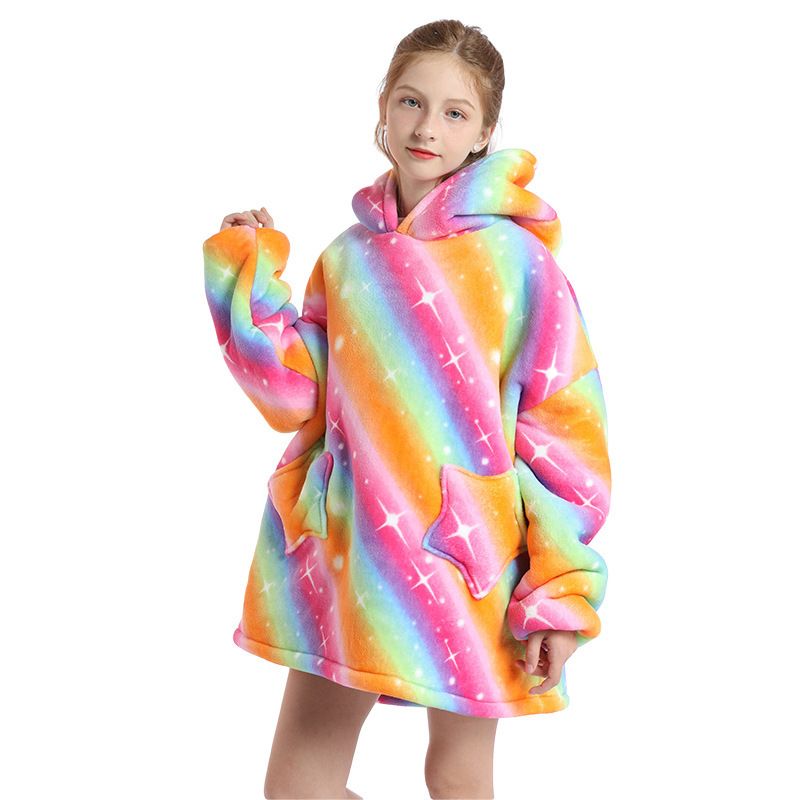 Childrens Cartoon Flannel Hooded Blanket Polyester Children's cold clothing color gold All yards