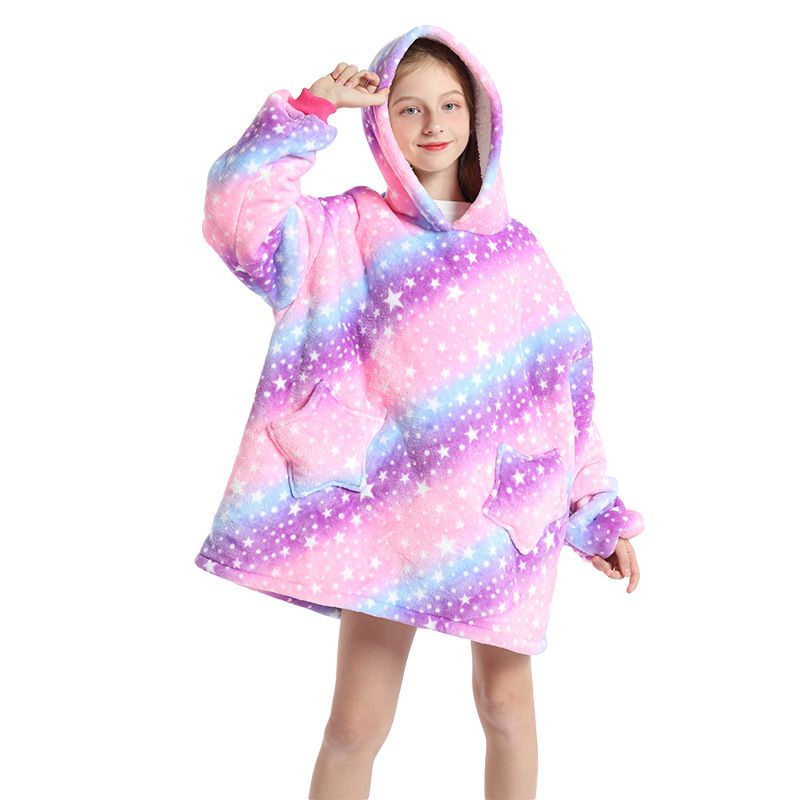 Childrens Cartoon Flannel Hooded Blanket Polyester Children's cold clothing color purple All yards