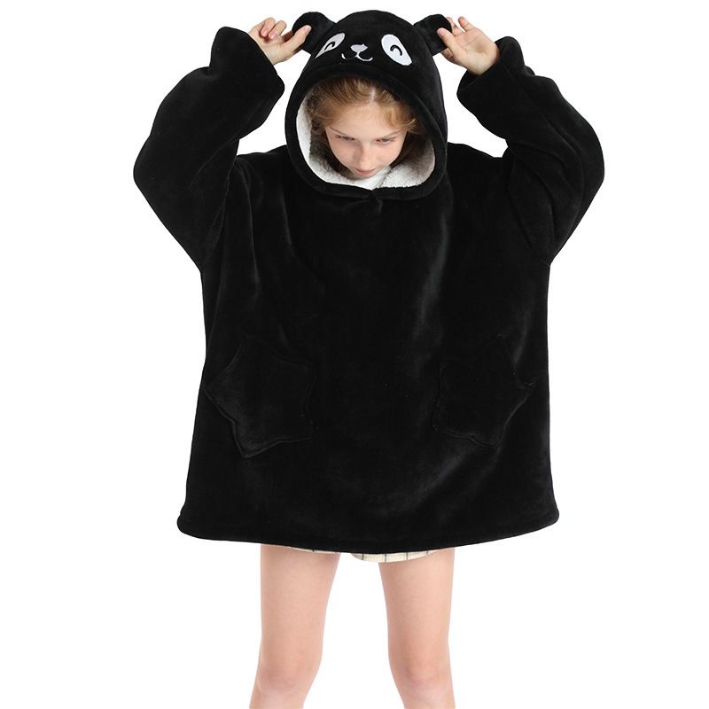 Childrens Cartoon Flannel Hooded Blanket Polyester Children's cold clothing panda All yards
