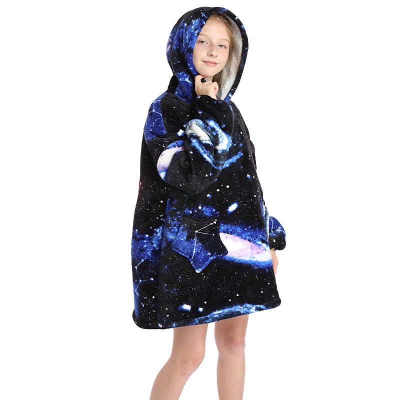 Childrens Cartoon Flannel Hooded Blanket Polyester Children's cold clothing universe All yards