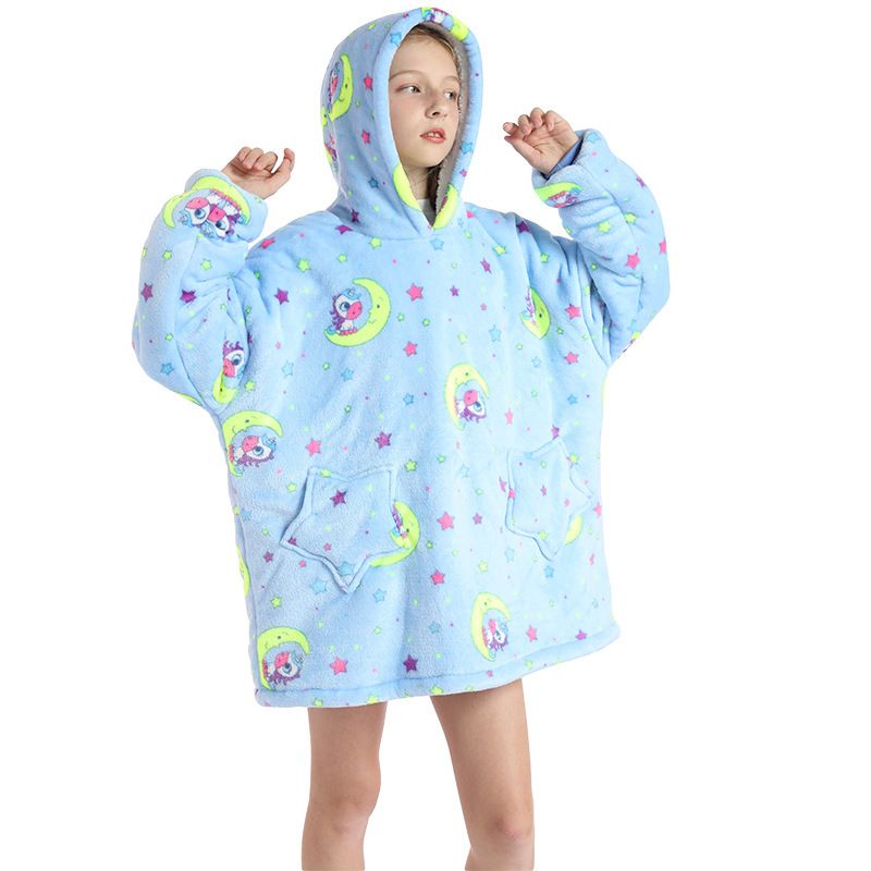 Childrens Cartoon Flannel Hooded Blanket Polyester Children's Winter Clothing Moon Pony All yards