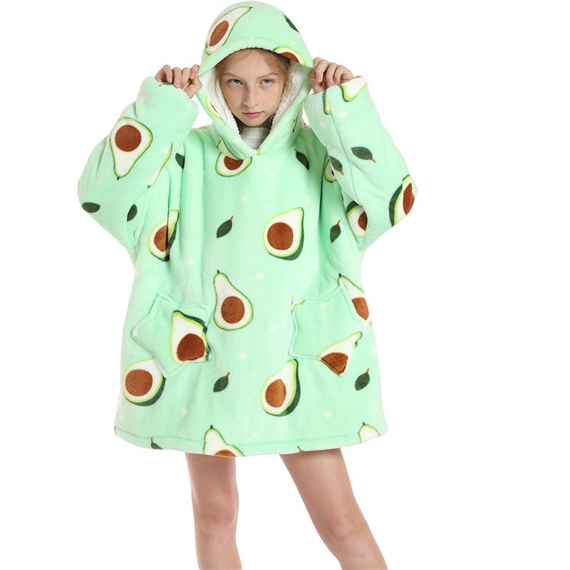 Childrens Cartoon Flannel Hooded Blanket Polyester Children's winter clothing avocado All yards