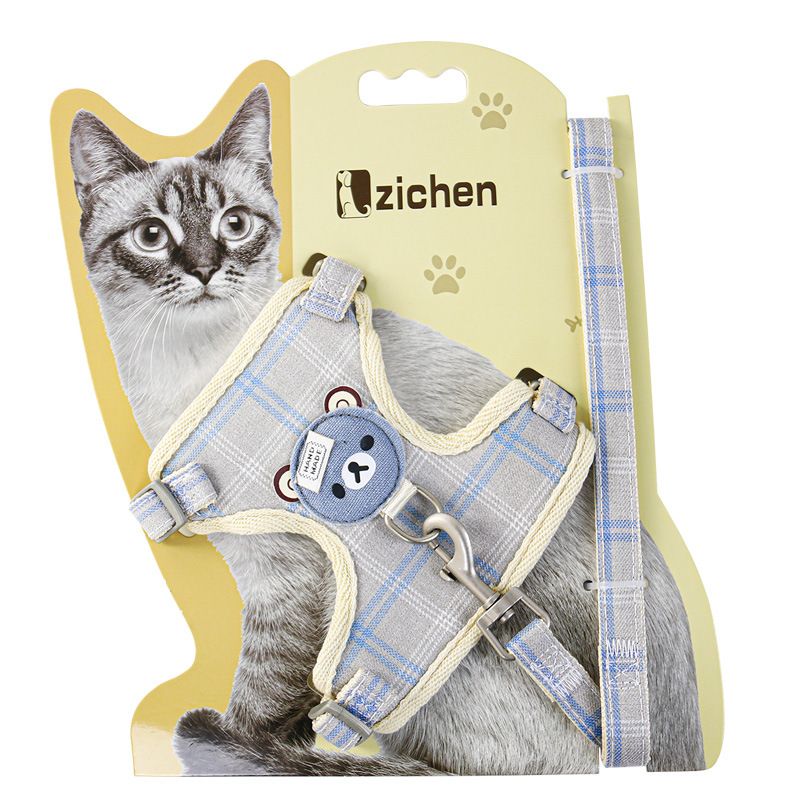 Zichen Vest Cat Leash Polyester Traction Strap Grey S(1.0 fit 1.50 kg-3.50 kg