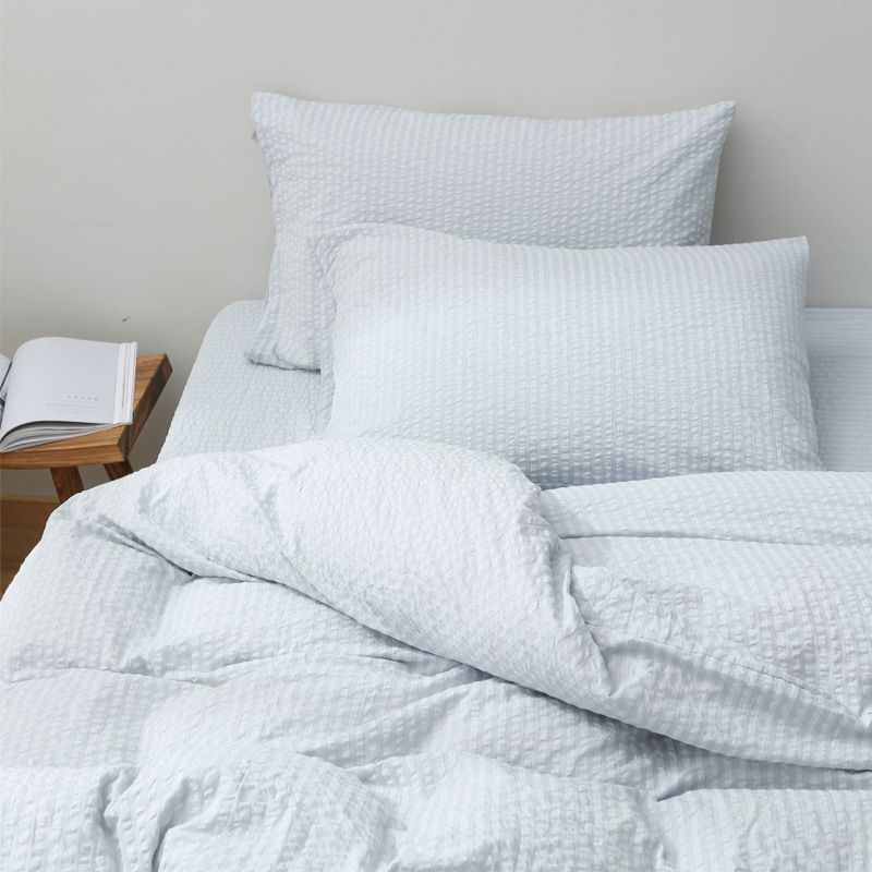 Cotton Seersucker 4 Piece Set Washed Striped 1.8 m plus bed [bed sheet four-piece set]