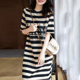 Zebina Womens Striped Short Sleeve Dress Black XL Size: XL; Height (cm): 170-175; Weight (kg): 60-65; Bust (cm): 94-98; Waist (cm): 78-82; Shoulder width (cm): 40; Length (cm): 64