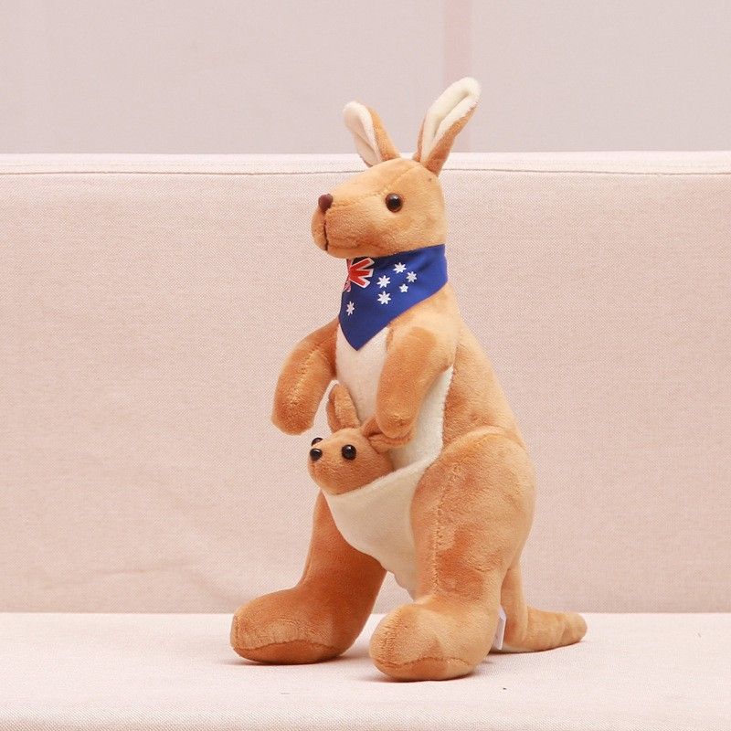 Jue Bei Kangaroo Plush Toy 35cm Light Brown blue scarf 65cm