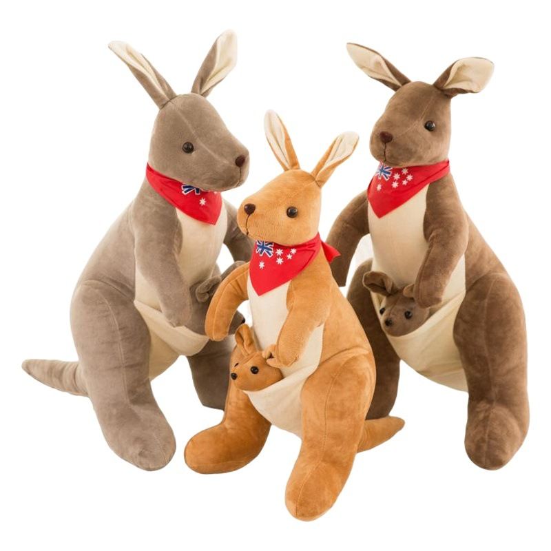 Jue Bei Kangaroo Plush Toy 35cm Dark Brown red scarf