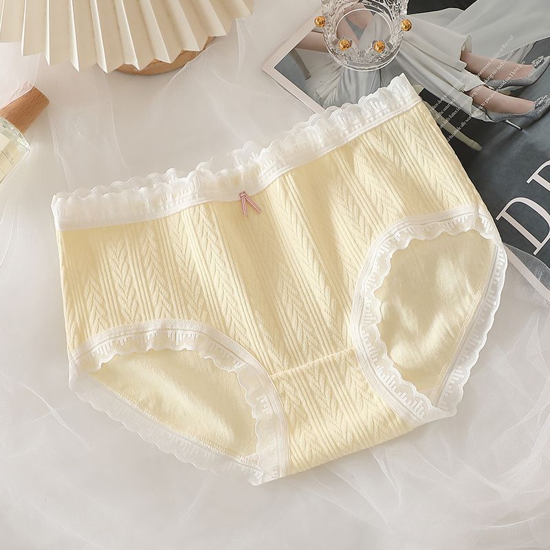 Women Cotton Mid Waist Jacquard Bow Briefs Milk yellow L Size: L; Recommended weight (kg): 54 - 61; Waist (cm): 70 - 76; Hip (cm): 90 - 94; Suitable fit: slightly full build