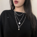 Jun Yi Alloy Multi Layer Necklace Geometry Unisex Three-layer portrait necklace