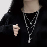 Jun Yi Alloy Multi Layer Necklace Geometry Unisex Three-layer mechanical rabbit necklace