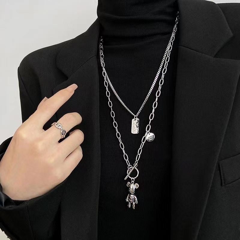 Jun Yi Alloy Multi Layer Necklace Geometry Unisex Double Mechanical Bear Necklace
