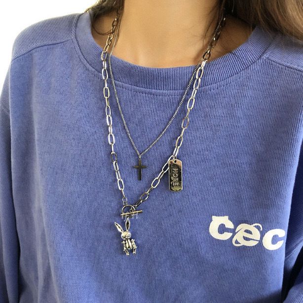 Jun Yi Alloy Multi Layer Necklace Geometry Unisex Double Cross Rabbit Necklace