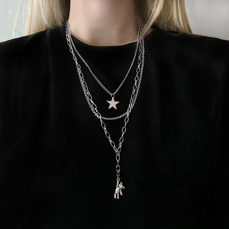 Jun Yi Alloy Multi Layer Necklace Geometry Unisex Three-layer Star Bear necklace