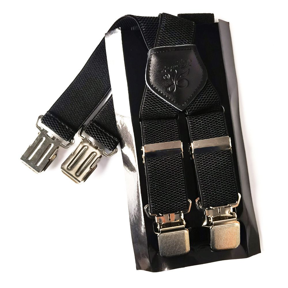 KANGDAI Men Polyester Strap 3.5cm X Type 4 Clips Black