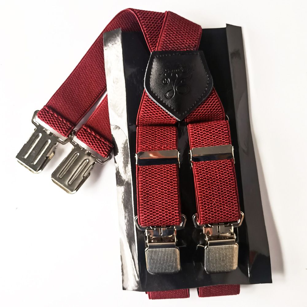 KANGDAI Men Polyester Strap 3.5cm X Type 4 Clips Dark red